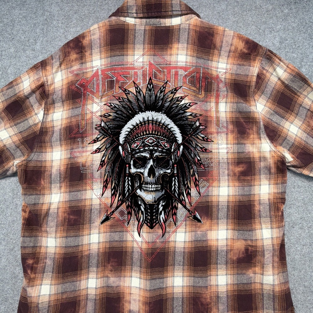 Affliction Shirt Men XXL Plaid Long Sleeve Button Up Flannel Embroidered Native